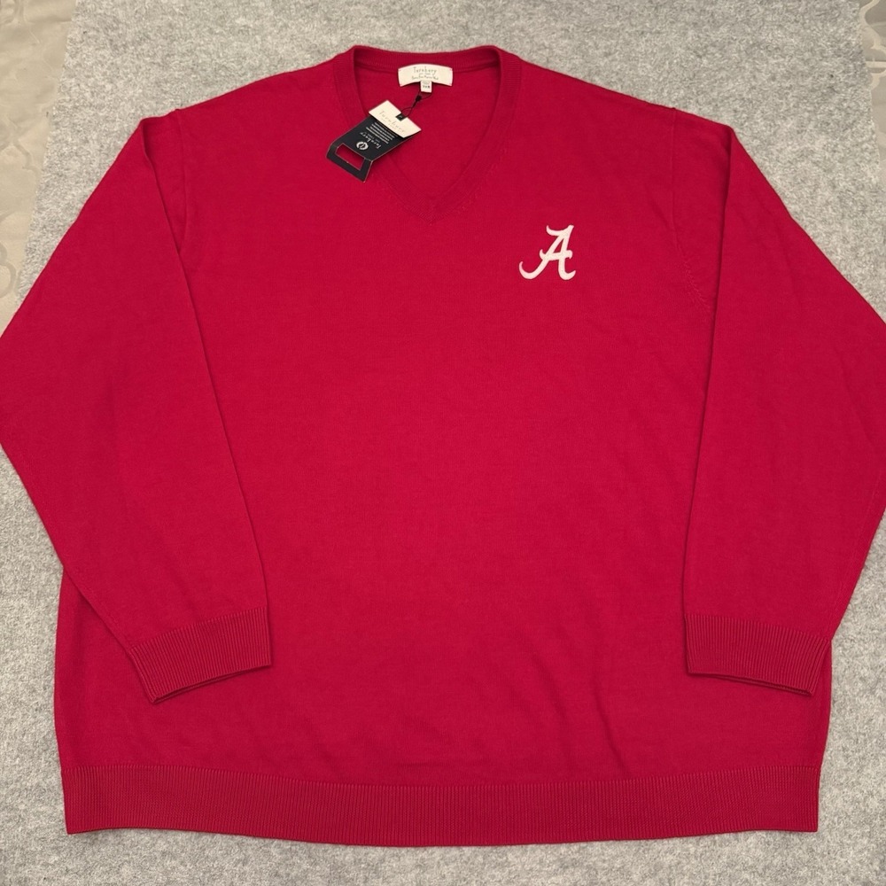 Turnbury Men's Extra Fine Merino Wool V-Neck Sweater Alabama Red Size 3XB